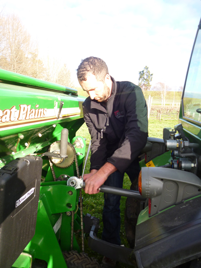 Nelson finalist Dan Manuge is seen attaching a seeder to a Fendt tractor as part of the cover crops question.