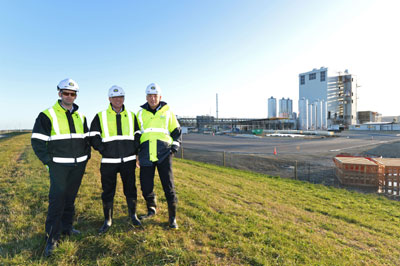 From left: Site manager Richard Gray, chairman Henry van der Heyden and chief executive Theo Spierings. Plans are already underway for a $300 million stage two