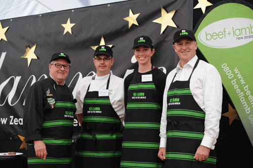 Prime Minister John Key, right, was one of the judges in the 2012 Beef + Lamb New Zealand Golden Lamb Awards in Wanaka last month. He was joined by, from left, chef Graham Hawkes, Beef + Lamb ambassador Ben Batterbury and BMX champ Sarah Walker
